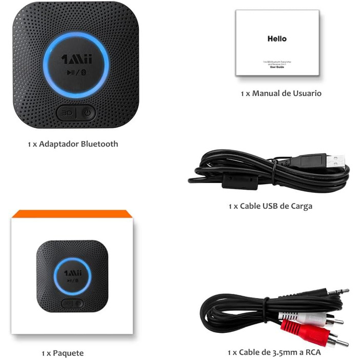 1Mii B06HD Bluetooth 5.1 Аудіоприймач: HiFi, aptX HD, Low Latency, 3.5mm/Cinch, 15 годин, Чорний