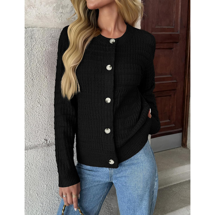 Жакет Zeagoo з довгими рукавами, кардиган з круглою горловиною, в'язана куртка з відкритим фронтом, елегантний в'язаний светр для жінок (XL, чорний)