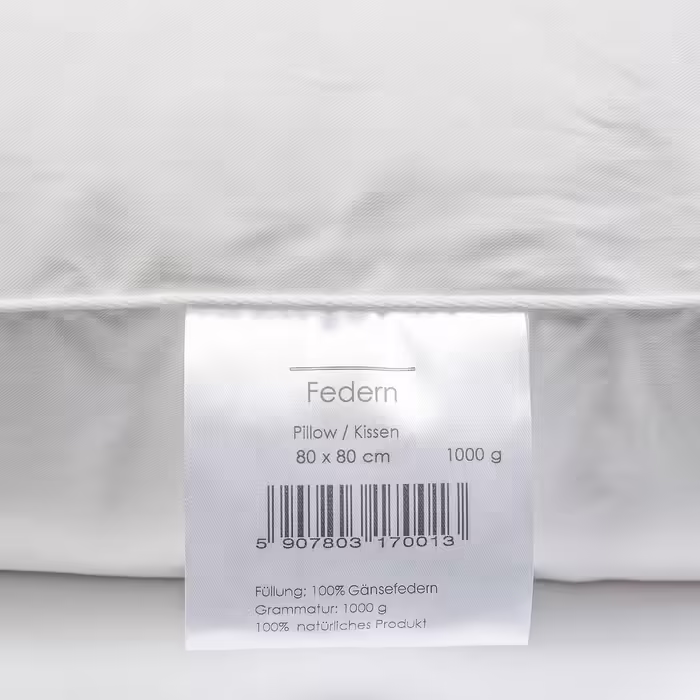H&F Heimtextilien 4-Piece Set | Premium Quality | Pillowcases 80x80 cm | Filling: 1000 grams of Feathers, Goose Feathers | 100% Natural Pillow | Cover: 100% Cotton | Feather Pillow 80 x 80 cm | Oeko-TEX Certified 1000.0 grams 4
