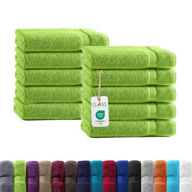 Набір рушників для рук Class Home Collection Ftee, 100% бавовна, м'які та гігроскопічні, з петелькою для підвішування, яблучно-зелені, 30x50 см, 10 шт.
