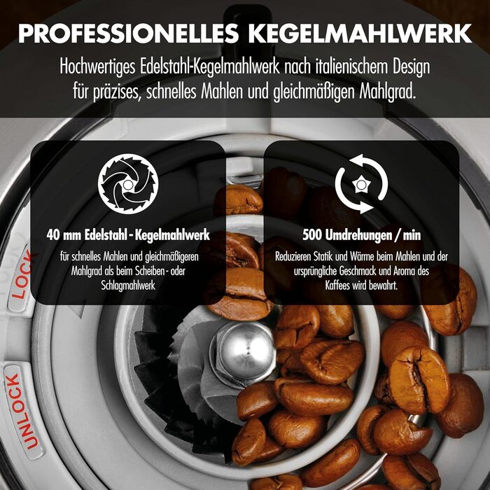 Електрична кавомолка GASTROBACK Barista для еспресо-машини з 30 рівнями помолу, конічні жорна