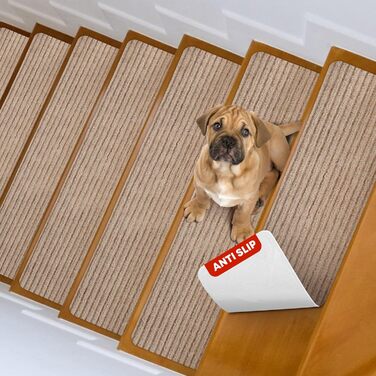 Набір сходинкових килимків MBIGM (15 шт.) - самоклеючі, безпечні, для дітей, літніх людей та домашніх тварин (Camel, 20x76 см)