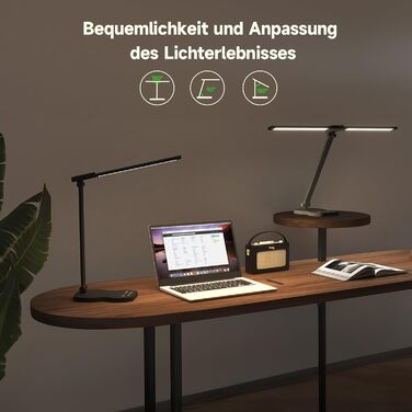 LED лампа настільна з двома руками, 5 кольорів та 10 рівнів яскравості, таймер вимкнення 45 хв, сенсорне керування, для навчання (біла) (чорна)