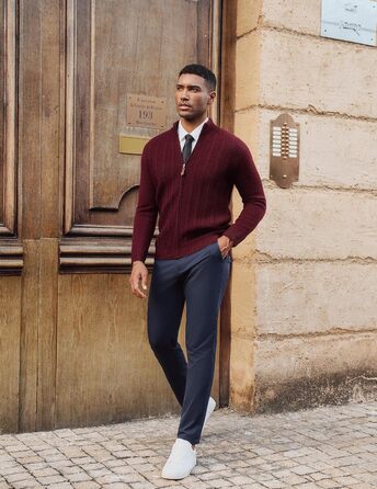 Кардиган чоловічий PJ PAUL JONES на блискавці та зі стійким коміром, в'язаний (M, Бордовий)