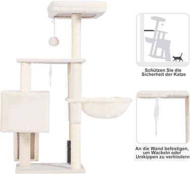 Котячий будиночок Heybly з щіткою для котів, котячий будиночок для домашніх котів з м'якою підставкою з плюшу, котячий когтетоп з кошиком, когтеточкою та когтедровом, HCT005SG (Бежевий)