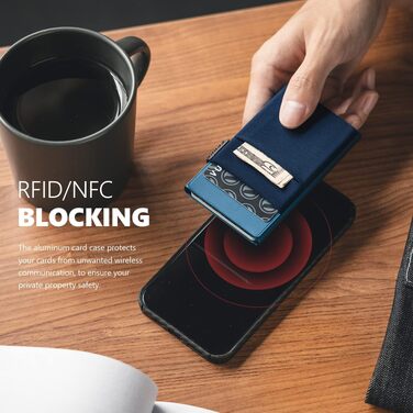 Стильний металевий гаманець для карток VULKIT з RFID-захистом, Pop-up механізмом, відділеннями EDC та вікном для ID, темно-синій