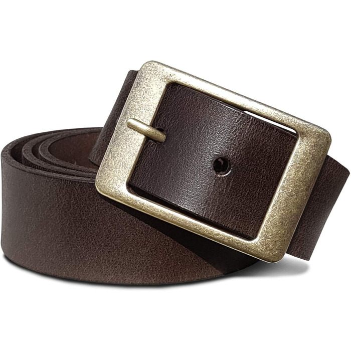 Жіночий шкіряний ремінь ROYALZ Vintage для джинсів, костюма, штанів. Ширина 38 мм, товщина 4 мм. Колір: темно-коричневий. Довжина: 115 см, розмір: 100 см