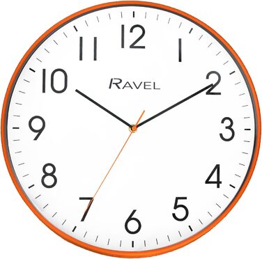 Настінний годинник Ravel для офісу та кухні, аналоговий кварцовий, 40 см, салатово-зелений з помаранчевим, сучасний дизайн