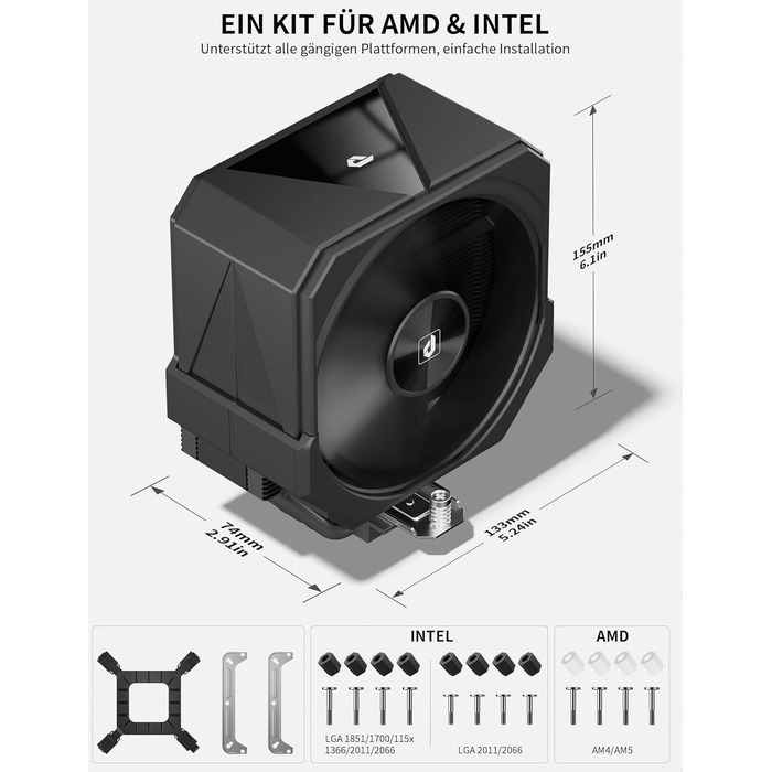 upHere UP1 Elite KC4C - Кулер для процесора з RGB підсвічуванням, 120мм, сумісний з AMD AM4/AM5 та Intel