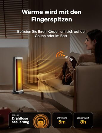 Електричний обігрівач PELONIS 2000W з пульт, 3S Швидкий нагрів, ECO режим, 75° коливання, термостат (5-35°C), таймер 8h, тиха керамічна панель, білий, 59см