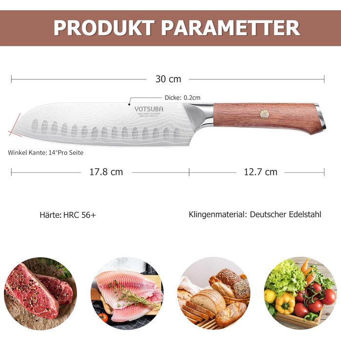 Професійний кухонний ніж Santoku 18 см з японської нержавіючої сталі з високим вмістом вуглецю, ергономічна ручка, для дому та ресторану