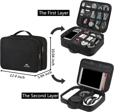 MATEIN Cable Organizer Bag, Large Cable Bag Organizer Tech Pouch, Water-Resistant Electronics Bag Cable Organizer Travel Bag for IPAD, Charger, Power Bank, Black