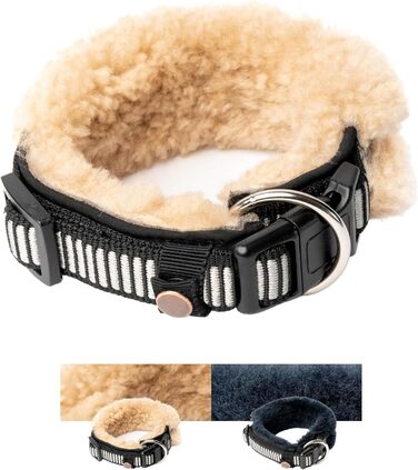 Інноваційний нашийник для собак Chris з ланолінової вовни, зменшує випадіння шерсті, з підкладкою, світловідбиваючий, регульований, для собак малого, середнього та великого розміру. Розміри: M (35-45 см), L (45-55 см), XL (55-65 см). Колір: кремовий