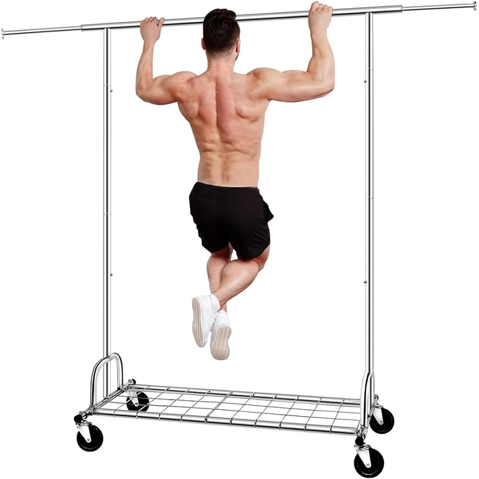 Heavy-Duty Clothes Rack, SPECILITE 2-in-1 Clothes Rack Stable with Wheels and Shelves, Load Capacity 217 KG, Adjustable Metal Heavy-Duty Garment Rack on Wheels