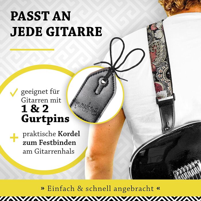 Гітарний ремінь Belfort® для електрогітари, акустичної гітари, бас-гітари та укулеле - для дорослих та дітей. З мікрофібри + E-BOOK