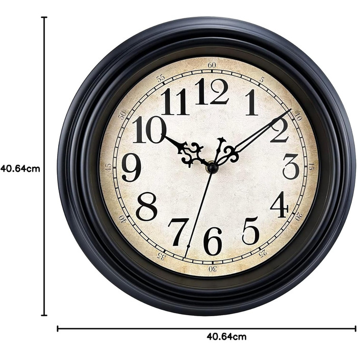 Plumeet Extra Large Classic Wall Clock - Quiet - Wall Clock without Ticking Sounds for Living Room - Bedroom - Battery Operated (Arabic Numerals) (40.6cm, Black)