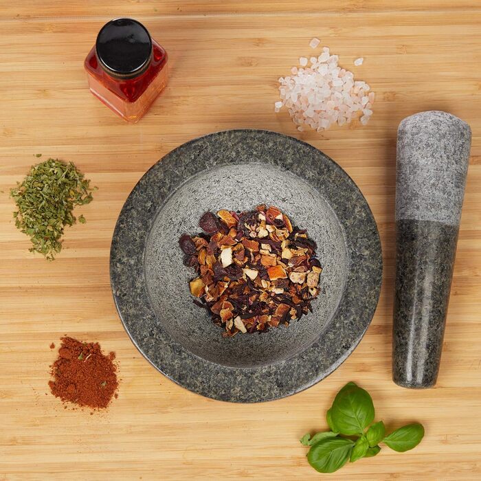 Гранітний ступка з пестиком Relaxdays - для спецій та трав, Ø 16 см, 400 мл, сірий