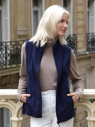 Жіноча флісова жилетка Fuinloth, легка, без рукавів, зі стійким коміром та кишенями на блискавці, колір: морський, розмір L