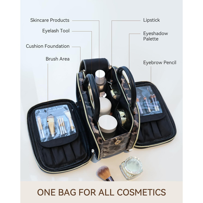 Косметичка-органайзер велика, водонепроникна, з ручкою та кількома відділеннями (Leopard, M)