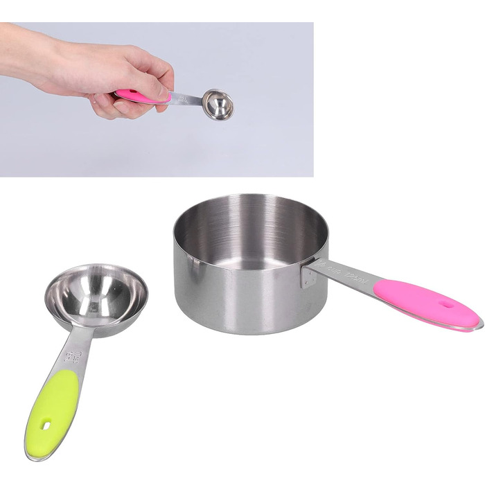 Measuring cups and spoons for dry and liquid ingredients, 10-piece set. Spoons with silicone handle, baking tool for home.