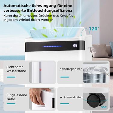 Вологопоглинач повітря COSTWAY з 4 режимами, 24-годинним таймером, вентилятором та режимом сну, 5л баком та зливним шлангом, LED-дисплеєм, для приміщень до 250м³ (100м²), продуктивність 28.5л/день