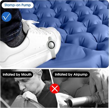 Надувний килимок для кемпінгу Mumisuto Isomatte на 2 особи з самонадуваванням, з насосом-пресом та подушкою, 196 x 125 x 9 см, блакитний