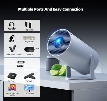 4K Міні проєктор Smart Beamers з WiFi 6, Bluetooth 5.0, поворотний 220°, Android 11.0 для дому та дітей. Підтримка HDMI, TV-Stick, USB, Laptop. Роздільна здатність 6-720p