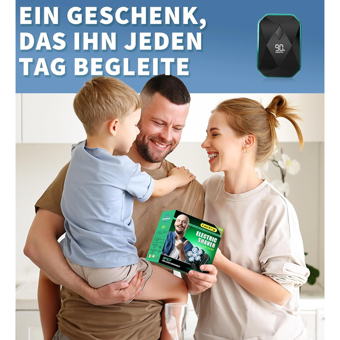 Електричний голкострум для чоловіків Luctry Glatzen Rasierer, 5D голкострум для чоловіків з лисою головою, водонепроникний IPX7, темно-зелений