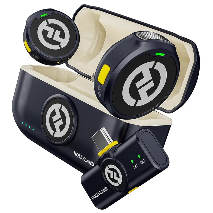 Hollyland Lark M2 бездротовий петличний мікрофон для iPhone 15/16/17 та Android, 300м радіус дії, Hi-Fi звук, шумозаглушення, 30 годин роботи, міні-мікрофон для відео (2TX + USB-C RX + зарядний кейс) USB-C (2TX+1RX) Чорний