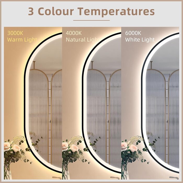 Дзеркало для ванної кімнати LED Starlead Munich 90x60 см з підсвічуванням, Bluetooth, регулюванням яскравості, 3 кольори світла, антизапарник, функція пам'яті, HD скло, IP44, горизонтальне/вертикальне встановлення, без рамки