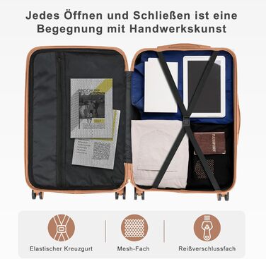 Набір валіз LALAHO 4 шт. з косметичками, з ABS пластику, рожевого кольору (темно-синьо-коричневий, в смужку)