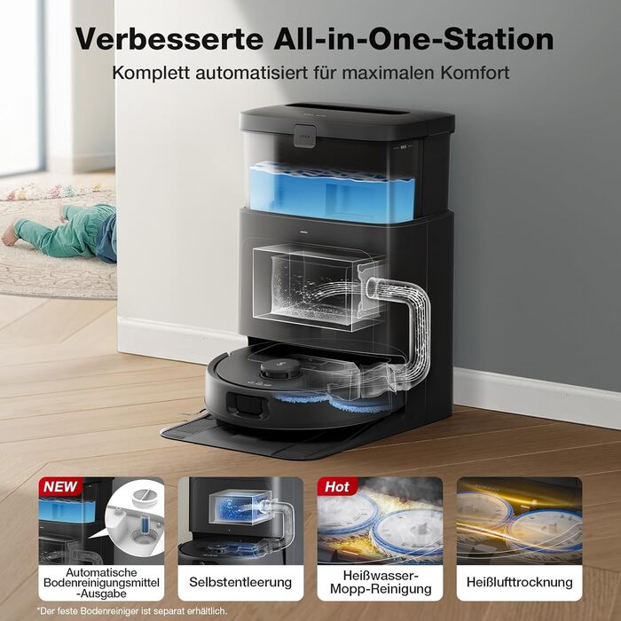 Робот-пилосос ECOVACS DEEBOT N30 PRO Omni з функцією миття, 10000 Па, технологія ZeroTangle 2.0, TruEdge, миття гарячою водою 60°C, сушка гарячим повітрям, білий (чорний)