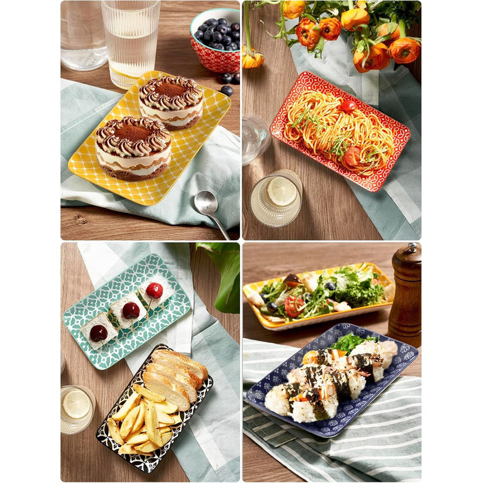 DOWAN Сервірна таця 6-ти місна - Bone China, прямокутна, 20.5 см - для закусок, суші, фруктів, салату, десерту. Можливе використання в мікрохвильовій печі, духовці, миєвій машині. Багатобарвна