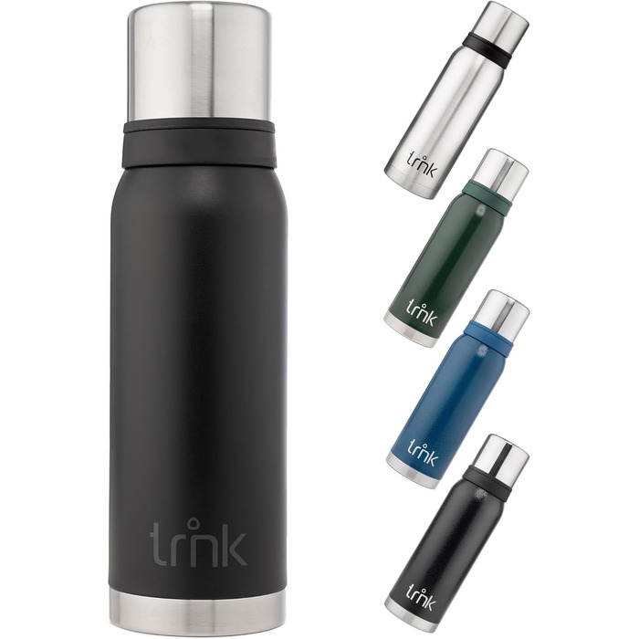 Термос TRNK Arktis 2: 1200 мл, нержавіюча сталь, BPA-free, 32 год, 2 чашки, для активного відпочинку, чорний матовий