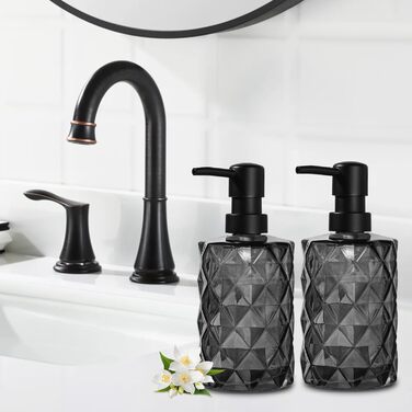 Диспенсер для мила Gmisun скляний 330 мл, 2 шт., чорний, з дозатором для кухні та ванної кімнати, візерунок ромби