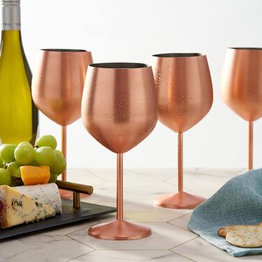 Набір з 4 келихів для вина з нержавіючої сталі Oak & Steel (540 мл) - матовий рожево-золотий/мідний колір - міцні та незламні - подарунковий набір для днів народжень, весіль та Різдва