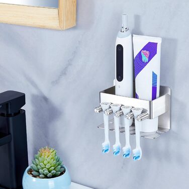 Тримач для зубних щіток GGQ настінний, для електричної зубної щітки, без свердління, самоклеючий, з підставкою для зубної пасти (срібний)