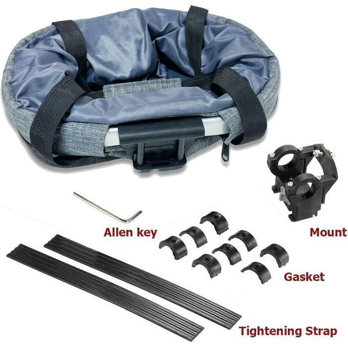 Складаний водовідштовхуючий кошик на кермо велосипеда, знімний, алюмінієвий каркас, для собак та котів, для походів, пікніків, покупок (Чорний) (Сірий A)