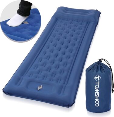 Надувний килимок для кемпінгу Tomshoo з інтегрованим насосом, подушкою та сумкою, блакитний