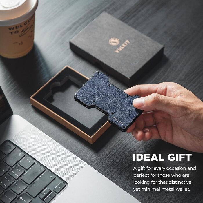 Кластинка для карт VULKIT з відділенням для грошей, чоловіча, металева, з AirTag, RFID захистом, тонкий дизайн, зелений (ретро шкіра, темно-синій)