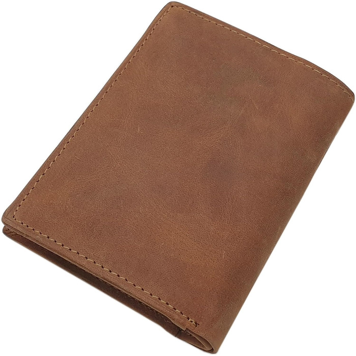 myledershop Genuine Buffalo Leather Wallet/Bifold/Cardholder/Money Clip in Portrait or Landscape Orientation with Wolf Motif and RFID & NFC Protection (Model 1 / Portrait/Cognac)