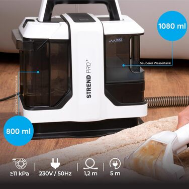 STREND PRO - мийний пилосос для м'яких меблів та килимів, 450W | Для видалення плям та вологого прибирання | 2 насадки | Мийний пилосос для диванів та килимів