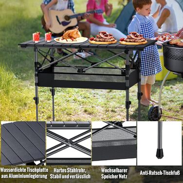 Складаний туристичний стіл Garllen 82x40 см, 2 рівня висоти (44/70 см), з розкатною стільницею, сталевий, для пікніка, грилю, саду, з сумкою