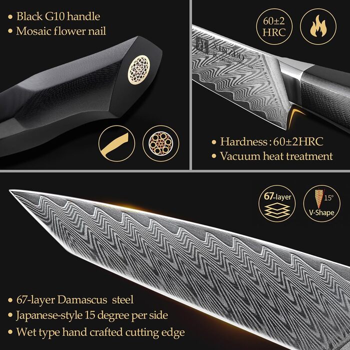 Ніж кухарський XINZUO Damaststahl Kiritsuke 21.5 см, професійний, з ручкою G10 та магнітною піхвою, серія Feng