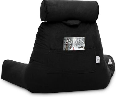 Подушка для чоловіків з підлокітниками - велика, для читання та відпочинку в ліжку. Висока спинка, преміум піна з пам'яті, знімна подушка для шиї на еластичному шнурі. Чорний колір, лише чохол.