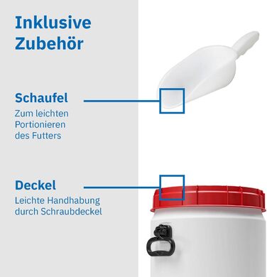 Контейнер для корму для тварин Box Fabrik з кришкою та лопаткою | 15 літрів, HDPE, преміум-якість