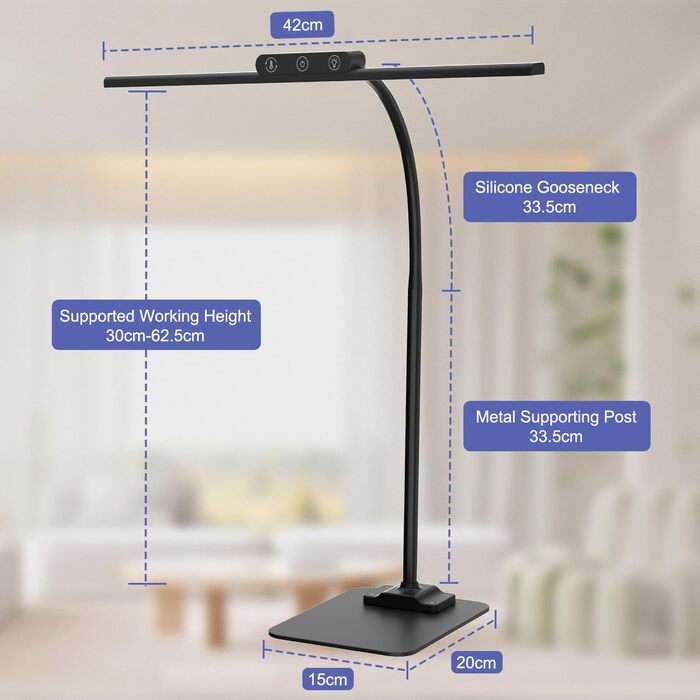 LED Desk Lamp with Adjustable Neck, 1200 Lumens, Dual Head Clamp-On for Home Office, Eye Protection, Gooseneck, Office Table Lamp, Monitor Light with 5 Color Temperature & Brightness Levels (Black-Metal Base)