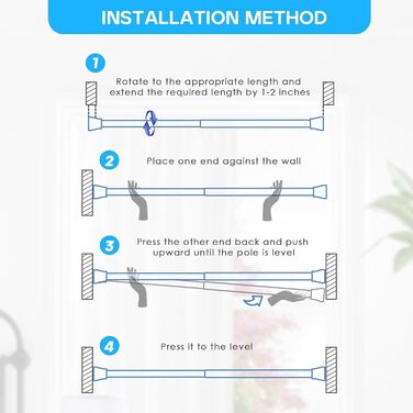 Штанга для карниза без свердління 113-196 см, телескопічна, для душу, фіранки, вікна, кухні, шафи. Набір (4 шт., 41-66 см, чорний)
