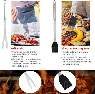 Набір гриля AWOOM 20 предметів: шампури, щипці, лопатка, щітка | З гриль-кофром | Для барбекю, кемпінгу та вечірок