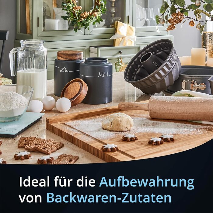 Набір контейнерів для зберігання KHG для кухні антрацитово-сірого кольору з дерев'яними кришками, контейнери для продуктів з кераміки, з маркуванням, набір органайзерів для кухні, без пластику та світлонепроникні (набір для борошна, солі, цукру)